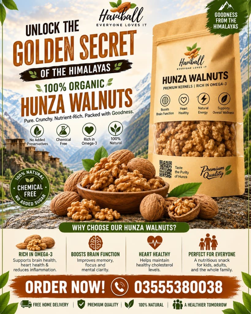 Haniball Hunza organic walnuts — premium Omega-3 kernels